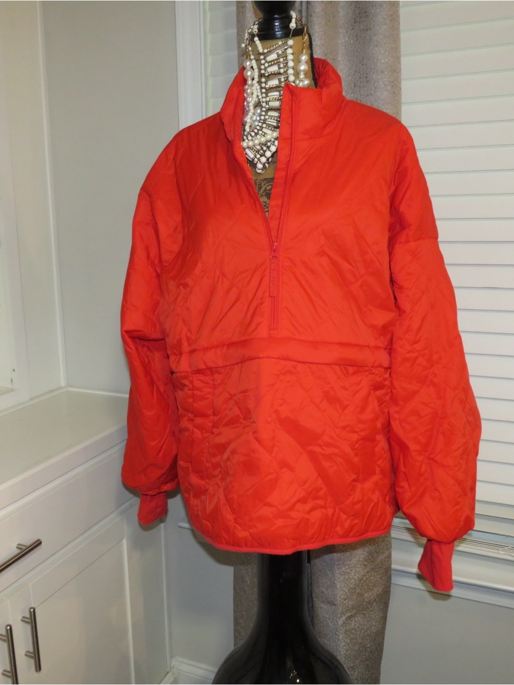 Old Navy Bright Red Quilted Half-Zip Puffer Pullover
